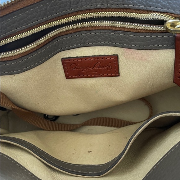 Dooney & Bourke Gray Leather Crossbody Bag Brown Strap & Gold Accents - Picture 5 of 6